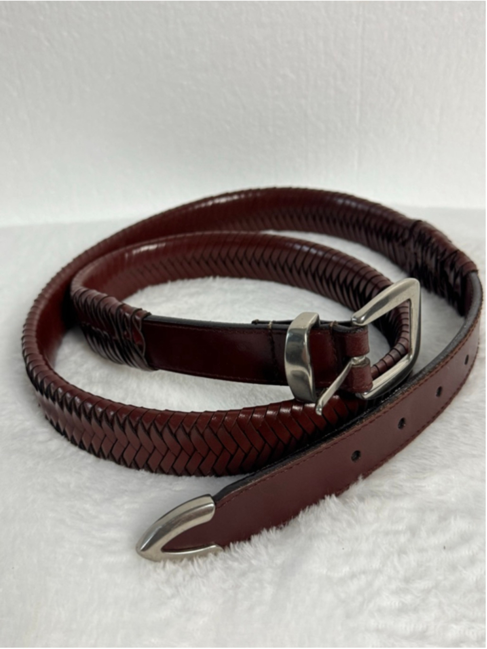 Men's Unbranded Brown double Braided Leather Belt with Silver Buckle size 42